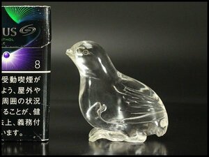 【銀閣】中国美術 水晶 刻 鳥 置物 7.1cmx3cm 旧家蔵出(LC78)