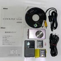 LN501f 中古現状品 Nikon ニコン COOLPIX S520　コンパクトデジタルカメラ デジカメ 予備バッテリー・充電器 MH-63 AVケーブル 取扱説明書_画像1