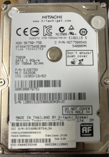 HITACHI HDD SATA 2.5インチ　正常　750GB