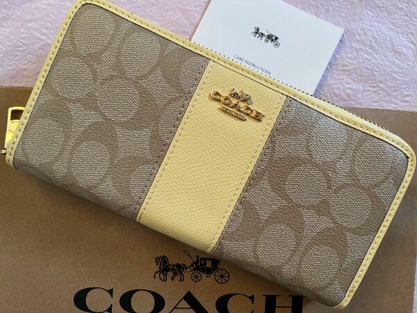 COACH コーチ　長財布　イエロー　ストライプ　　　アウトレット　新品 