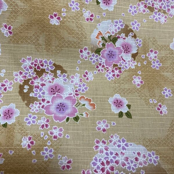 生地/ハギレ 麻の葉×桜 小花柄 和柄 ベージュ系 幅115×丈100cm 延長可能