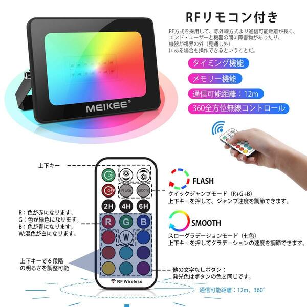 　LED ライト 屋外 ウォールランプ 防水 防塵 リモコン付き RGB投光器