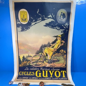 リトグラフ刷大版(111×75cm)ポスター『La celebre Marque Suisse Cycles Guyot (スイスの有名ブランド自転車 ギヨ)』1920年頃