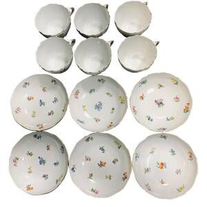 ◆中古品◆ MEISSEN マイセン 散らし小花 カップ ＆ ソーサー 金彩 小花散らし 6客セット ※一部欠けあり※ 食器 kyP8405NH