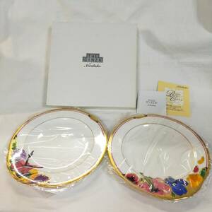 ◆未使用保管品◆Noritake THE GINZA 18cm皿 ペアセット 2枚組 ボーンチャイナ 花柄 kyR9140N