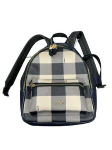 【中古品】COACH コーチ F44953 ブロックチェック柄 PVC レザー リュック ネイビー レディースバッグ smL859RO