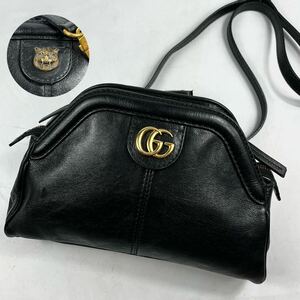 1円〜【現行モデル】 GUCCI グッチ リベル ショルダーバッグ マーモント 斜め掛け ブラック 黒 レザー タイガー キャットヘッド GG 524620