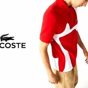 LACOSTE ラコステ PH2242 ヘリテージグラフィックポロシャツ/FR 4 US M/ ワニワッペン 半袖 鹿の子シャツ/赤 白/メンズの画像1