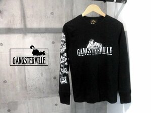 GANGSTERVILLE ギャングスタービル ガールロゴプリント 長袖 Tシャツ S/袖ローズプリント ロンＴee/カットソー/黒/GLAD HANDグラッドハンド