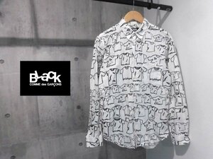 BLACK COMME des GARCONS ブラック コムデギャルソン クラッシュTシャツ 総柄 長袖シャツ L/ダメージT柄シャツ/白/メンズ/1R-B009/日本製