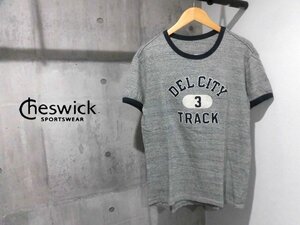 CHESWICK チェスウィック 東洋エンタープライズ DEL CITY TRACK カレッジ刺繍 半袖 リンガーTシャツ/トリムTEE/杢グレー/メンズ M程度