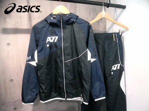 asicsアシックス A77 ウィンドブレーカー セットアップS/フード付きナイロンジャケットxパンツ 上下セット/メンズ/黒 ナイト/XAW716 XAW816