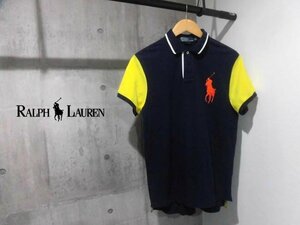 POLO RALPH LAUREN ポロ ラルフローレン/CUSTOM FIT/袖配色切替 ビッグポニー刺繍 ポロシャツ M/半袖シャツ/カノコ/ネイビー