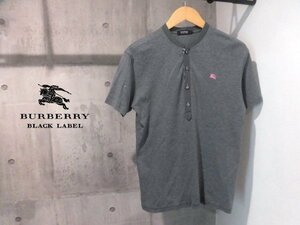 BURBERRY BLACK LABEL バーバリーブラックレーベル ロゴ刺繍 ヘンリーネック 半袖 Tシャツ 3/メンズ/グレー/BMV09-624-06/三陽商会
