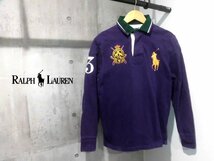 POLO by RALPH LAUREN ポロ ラルフローレン CUSTOM FIT エンブレム x ビッグポニー刺繍 ラガーシャツM/長袖 ポロシャツ/紫 パープル/メンズ_画像1