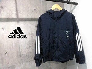 adidas アディダス MIDウインドブレーカージャケットS/裏起毛 フード付き ウインドジャケット/紺 ネイビー/メンズ