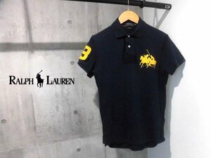 POLO RALPH LAUREN/ Polo Ralph Lauren CUSTOM FIT 2 полосный большой po колено вышивка рубашка-поло с коротким рукавом S/ рубашка с коротким рукавом /kanoko/ темно-синий темно-синий / мужской 