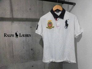 POLO RALPH LAUREN/ポロ ラルフローレン CUSTOM FIT エンブレム×ビッグポニー刺繍 半袖 ポロシャツ L/半袖シャツ/カノコ/白/メンズ