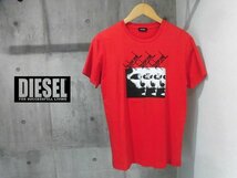 DIESEL ディーゼル ロゴ フェイスプリント 半袖 Tシャツ L/赤 レッド/メンズ_画像1