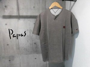 PAPAS パパス ヘンリーネック 半袖 Tシャツ L/カットソー/ヘンリーシャツ/メンズ/D0473UTS013A/日本製