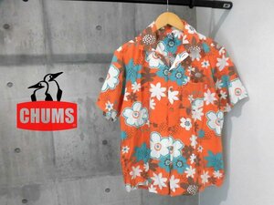 美品 CHUMS チャムス CH02-1073 チャムロハ M/花柄 アロハシャツ/フラワー ハワイアンシャツ/半袖/オレンジ/メンズ/アウトドア