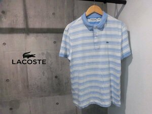 LACOSTE ラコステ REGULAR FIT ワニロゴワッペン ボーダー 半袖 ポロシャツ FR 5 US L/半袖シャツ/青 白/メンズ/DH6581/程度良好