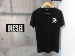 DIESEL ディーゼル ブレイブマン ロゴプリント Vネック 半袖 Tシャツ M/ストレッチ Tシャツ/黒 ブラック/メンズ/程度良好