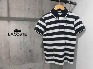 LACOSTE ラコステ PH201E 太ボーダー 半袖ポロシャツ 3/襟裏ロゴプリント 半袖 ポロシャツ/半袖シャツ/紺 白/メンズ/日本製