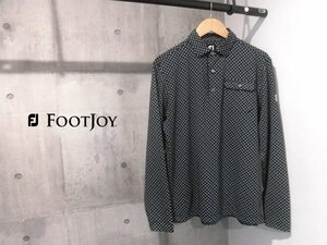 美品 FJ フットジョイ Foot Joy 総柄 ストレッチ 長袖 ポロシャツ XL/黒 ブラック/メンズ/ゴルフ GOLF/FJ-F19-S81