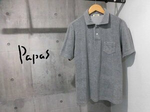 Papas+ Papas plus small P Logo embroidery with pocket pie ru polo-shirt M/ towel ground short sleeves shirt / gray / men's / made in Japan 