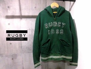 RUGBY ラグビー RALPH LAUREN ラルフローレン ロゴワッペン スウェット ジップパーカー XL/パーカー/ZIPフーディ/緑 グリーン/メンズ