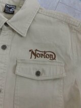 NORTON MOTORCYCLES ノートン モーターサイクル 42N1500 刺繍 ストレッチ 半袖シャツ XL/ミリタリーシャツ/ベージュ/バイカー バイク乗り_画像4