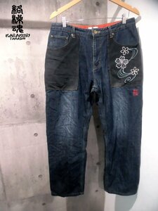 .. soul / from .. soul KARAKURI TAMASHII/ Sakura . water ... Jaguar do peace pattern Denim pants W36/ jeans / men's /283261