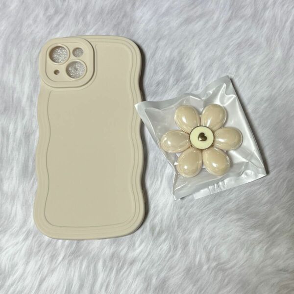 iPhone15ケース　ホワイト　お花　可愛い