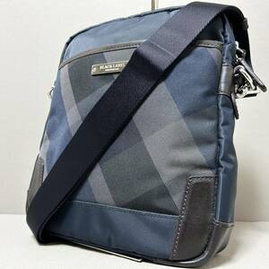 [ не использовался класс ] Black Label k rest Bridge сумка на плечо мужской бизнес Cross корпус наклонный ..CB проверка кожа темно-синий чай 