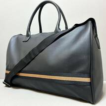 【未使用/超希少】Ermenegildo Zegna エルメネジルドゼニア ボストンバッグ 2way ショルダー 大容量 メンズ ブラック レザー ストライプ 黒_画像1