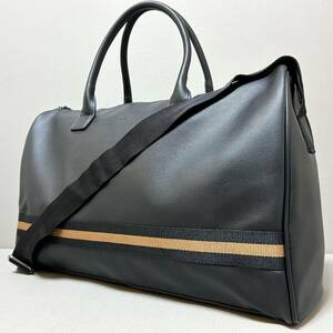 [ unused / super rare ]Ermenegildo Zegna Ermenegildo Zegna Boston bag 2way shoulder high capacity men's black leather stripe black 