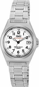 [キューアンドキュー] 腕時計 アナログ ソーラー 防水 日付 表示 メタルバンド 白 文字盤 H061-204 レディース シル