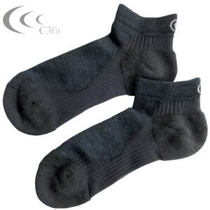 【送料無料】新品◆C3fit◆抗菌防臭 通気性◎ Golf Short Socks ゴルフ ショート ソックス L チャコール◆シースリーフィット 靴下◆J