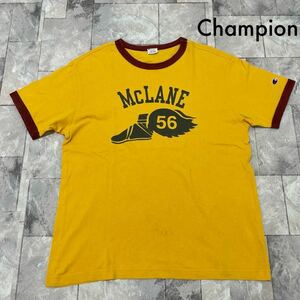 Champion チャンピオン リンガーTシャツ T-shirt TEE 半袖 トリコタグ復刻 ビッグプリントロゴ 90s イエロー サイズM 玉SS1744