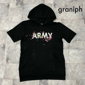 graniph グラニフ sweat スウェット 半袖 薄手 ミリタリー ARMY 桜 サクラ パーカー レディース サイズL 玉FL3560