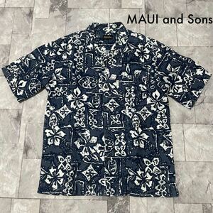 MAUI and Sons マウイ アンド サンズ Aloha shirt アロハシャツ 総柄 ハイビスカス アメリカデザイン ハワイ サイズL 玉SS1793