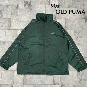 90s OLD PUMA プーマ ジャケット ジップアップ 袖ジップ 裏地メッシュ USA企画 ヴィンテージ 刺繍ロゴ グリーン 裾ドローコード 玉SS1801