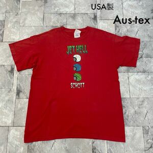 USA製 Aus-tex Tシャツ T-shirt TEE 半袖 プリントロゴ JET HELL SCHOTT バイカー 00s y2レッド サイズL 玉SS1804