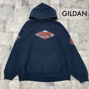 GILDAN ギルダン sweat hoodie スウェットパーカー プルオーバー プリントロゴ ブラジリアン柔術 アカデミー USA企画 ネイビー 玉FL3601