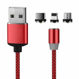[352] USB充電ケーブル 1m 360度マグネット脱着式 端子3種類 レッド