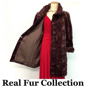 毛皮コート 染カラーシェアードミンク MINK リアルファー realfur ミディアム丈 着丈86cm 裾周囲177cm club藤(N740)