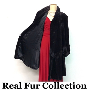 毛皮コート シェアードダークミンク MINK リアルファー realfur ミディアム丈 着丈90cm 裾周囲270cm club藤(N773)