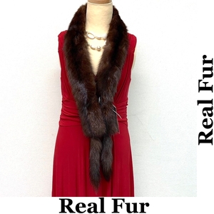 sable セーブル ショール ストール real fur ブラウン系 本物毛皮 8cm×112cm+尾21cm Club藤 (N502)