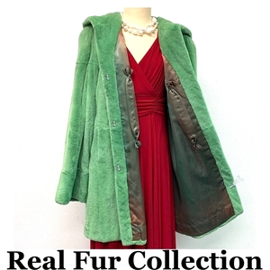 MINK 毛皮コート 染カラー シェアードミンク 本物毛皮 realfur リアルファー ミディアム丈 着丈83cm 裾周囲182cm club藤(N435)